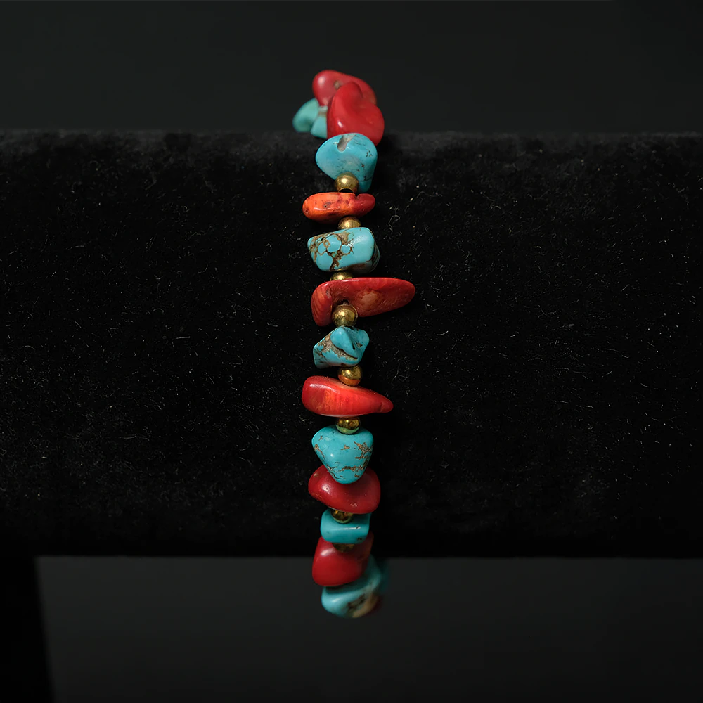 Pulsera Artesanal de Piedras Turquesa y Coral D4-07