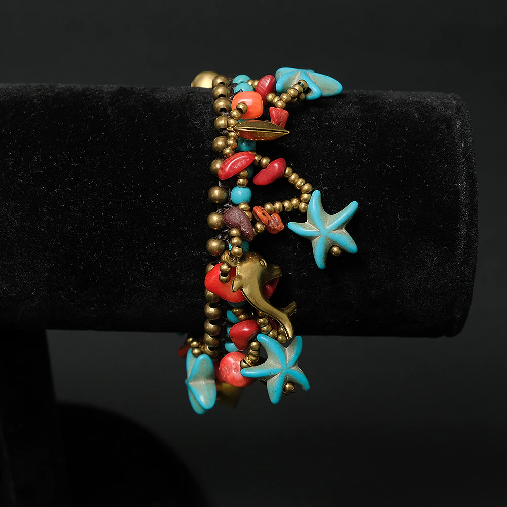 Pulsera Marina con Dijes de Estrella y Delfín D4-08