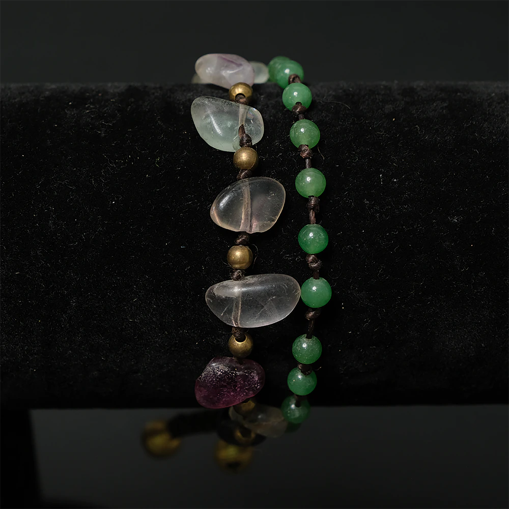 Pulsera Doble de Piedras Naturales Verde & Cristal D4-11