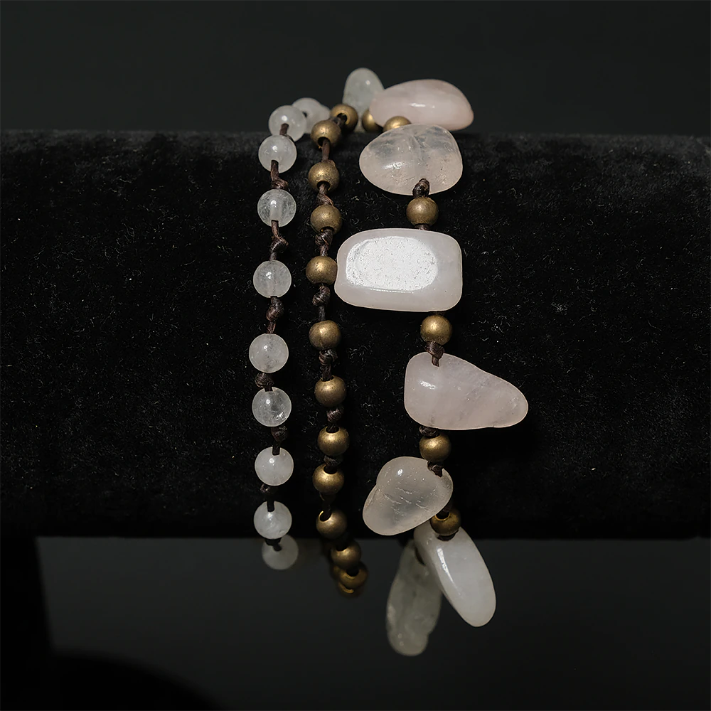 Pulsera Triple de Cuarzo Blanco Natural D4-12