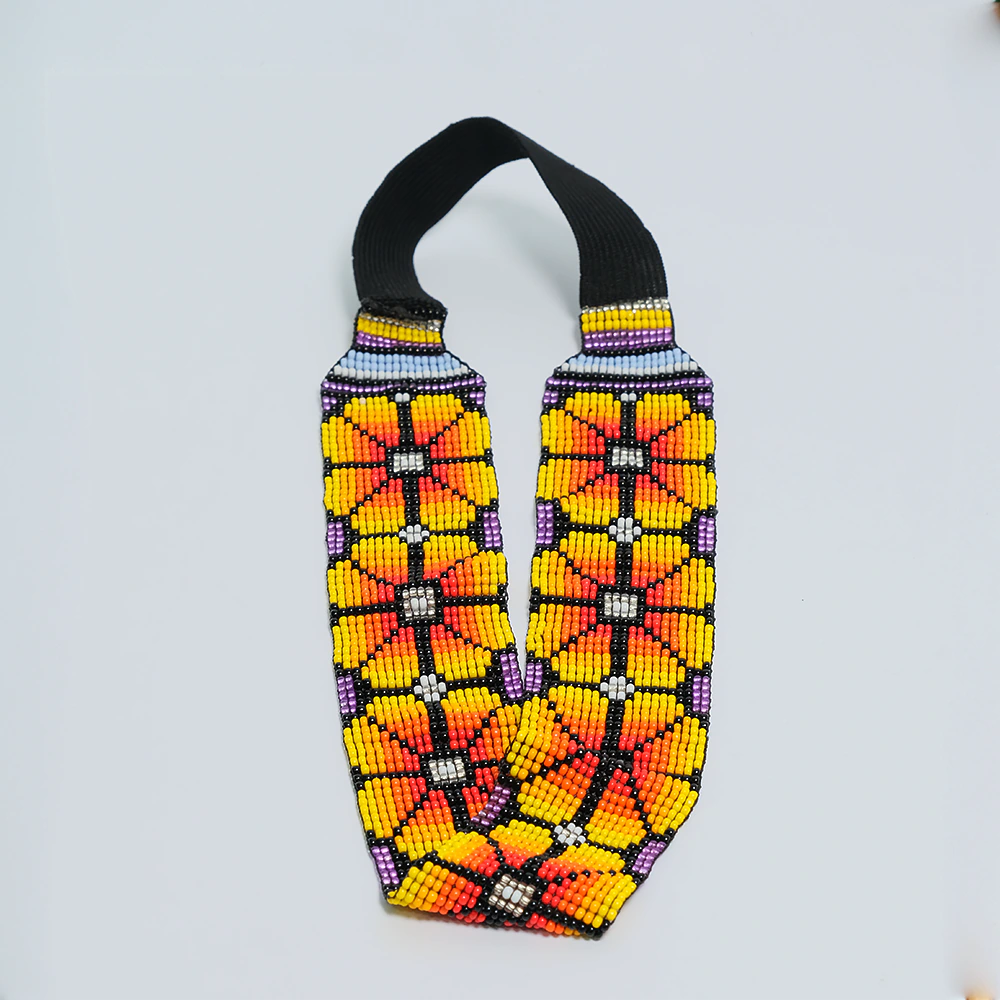Balaca Premium Golden Sun Mosaic de Chaquira Artesanal | Accesorio Etnico Floral Hecho a Mano D5-02
