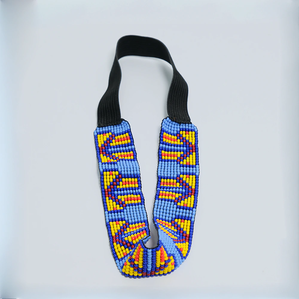 Balaca Premium Blue Heritage Beads de Chaquira Artesanal | Accesorio Etnico Azul con Patron Geometrico Hecho a Mano D6-01