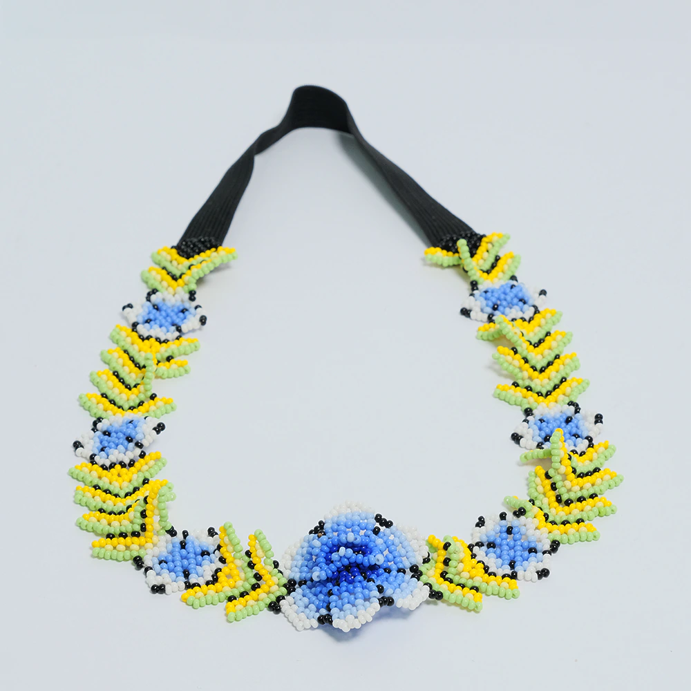 Balaca Premium Blue Garden Beads de Chaquira Floral Azul y Verde | Accesorio Artesanal Hecho a Mano D6-06