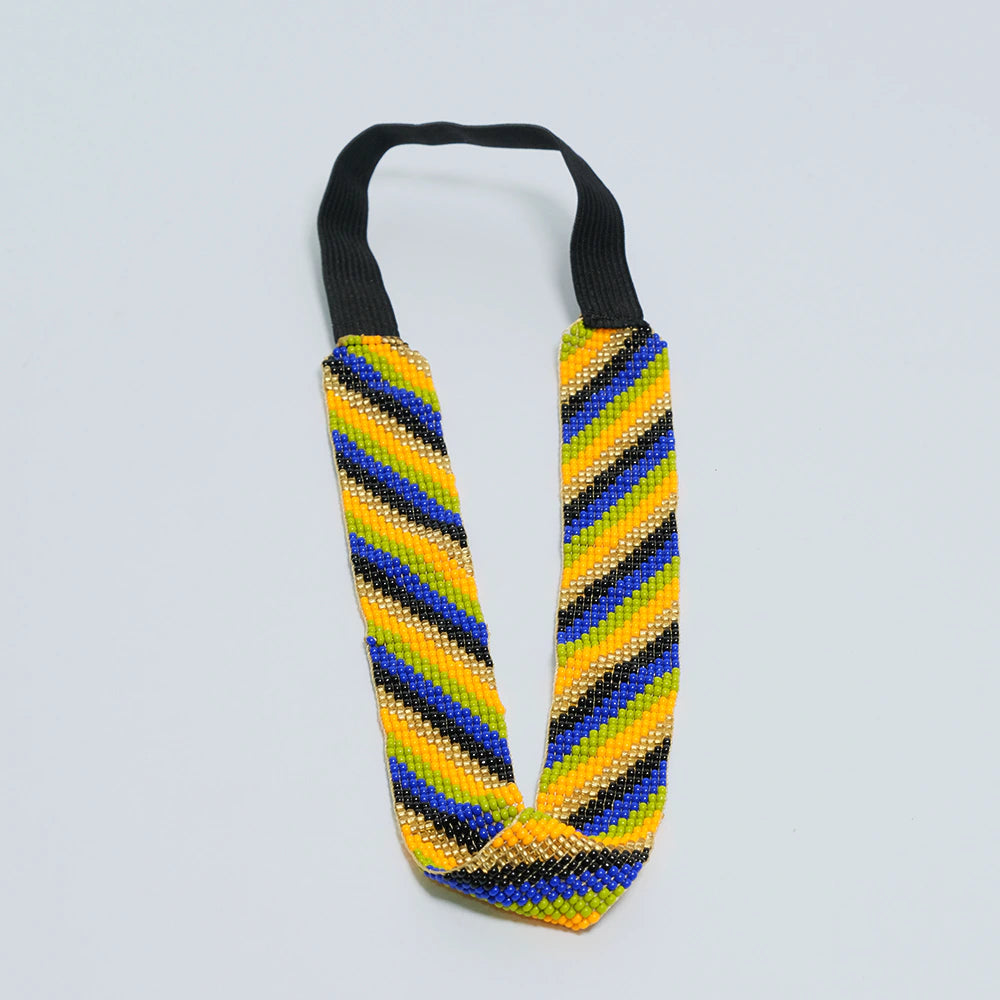 Balaca Premium Golden Rhythm Beads Amarillo Azul y Negro | Accesorio Artesanal en Chaquira D6-08