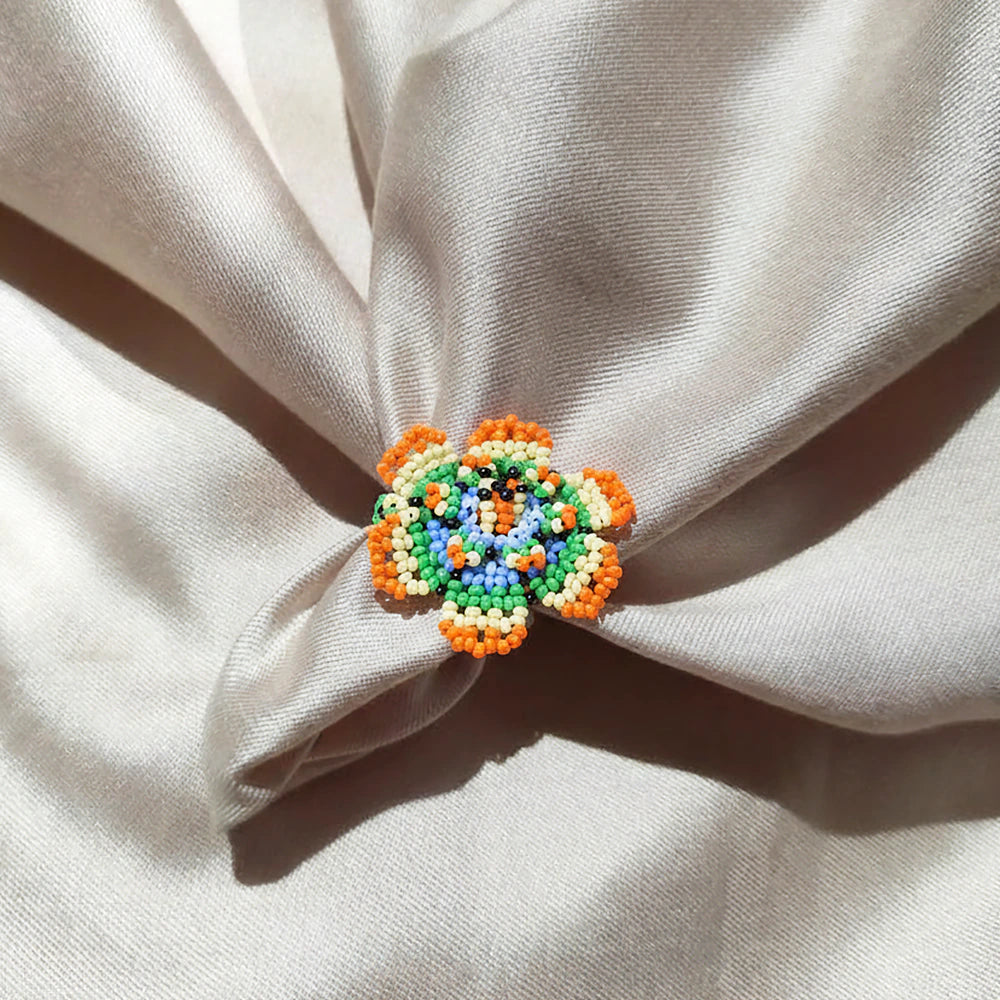 Anillo Premium Floral Multicolor en Mostacilla Hecho a Mano Boho Chic Statement D8-01