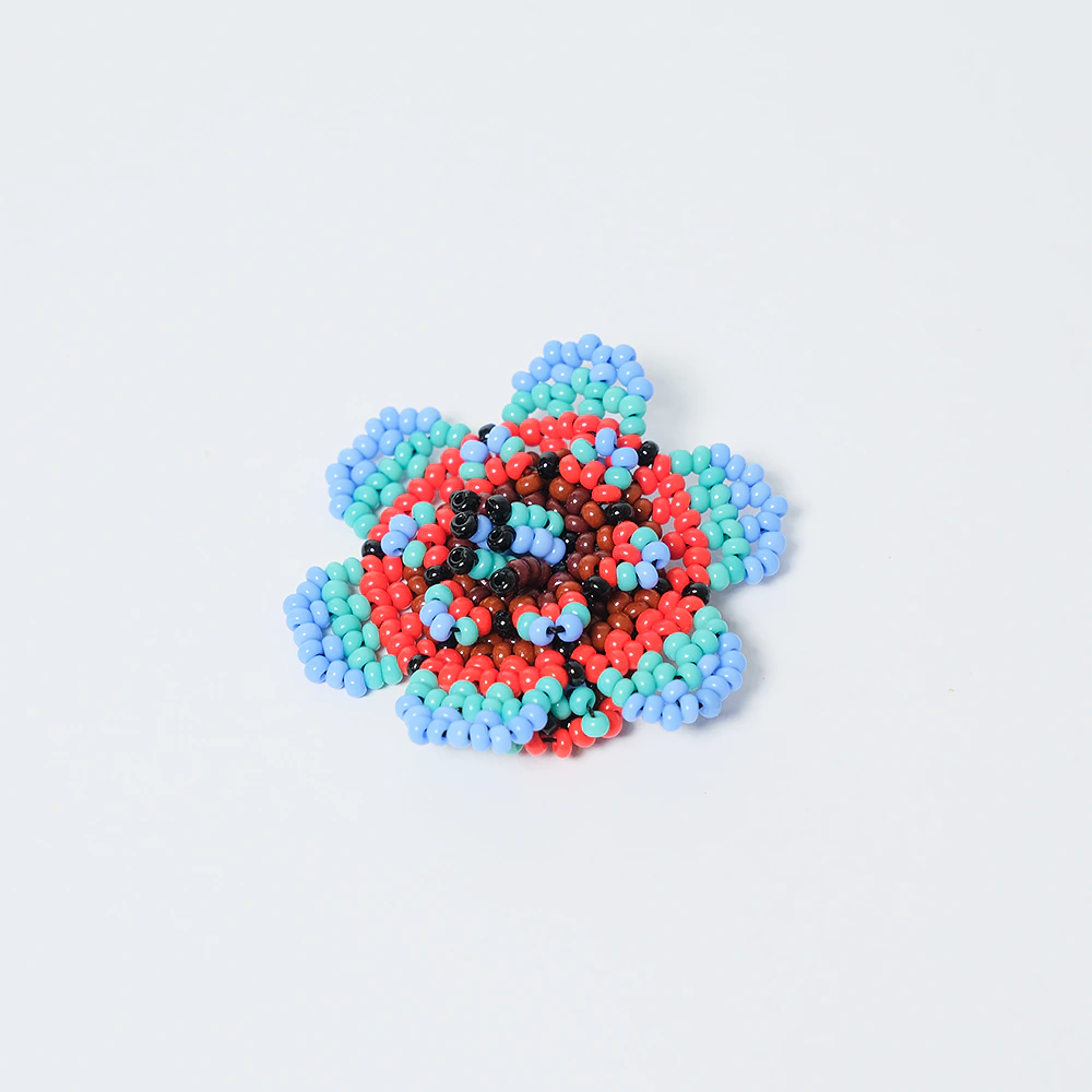 Anillo Premium Flor Coral Turquesa en Mostacilla Artesanal Boho Chic Ajustable D8-02