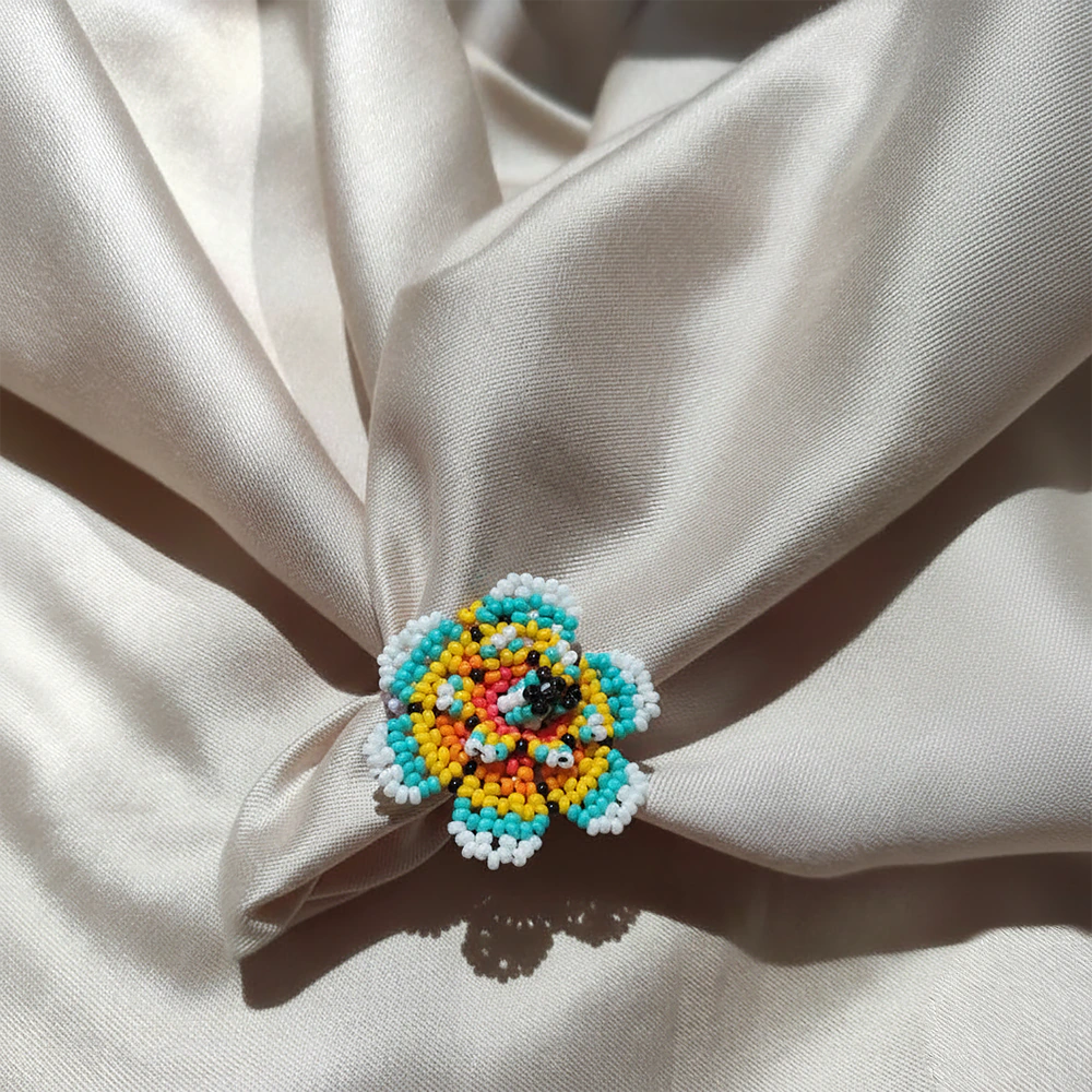 Anillo Premium Flor Aurora Multicolor en Mostacilla Artesanal Boho Chic Ajustable D8-03