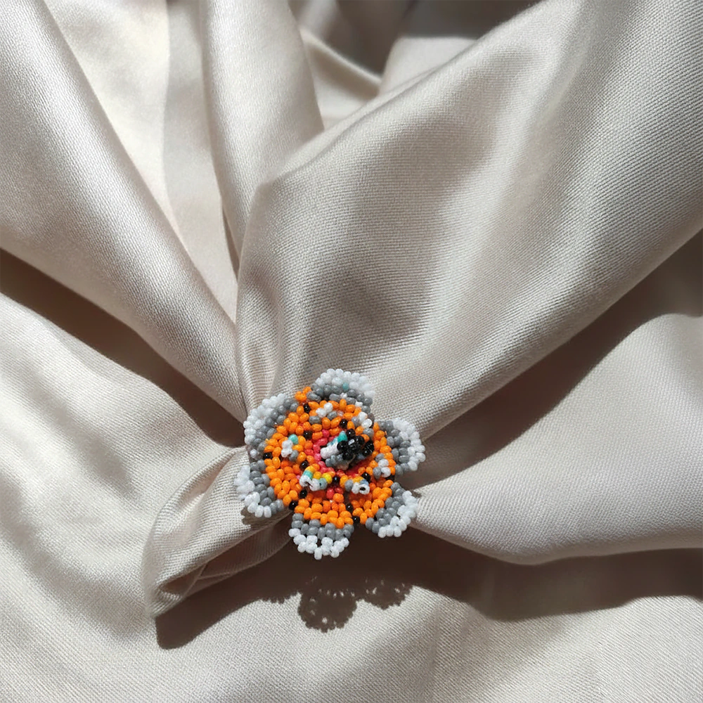 Anillo Premium Flor Terra Boho en Mostacilla Artesanal Ajustable Hecho a Mano D8-04
