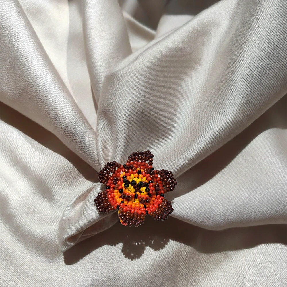 Anillo Premium Flor Terra Boho en Mostacilla Artesanal Ajustable Hecho a Mano D8-05