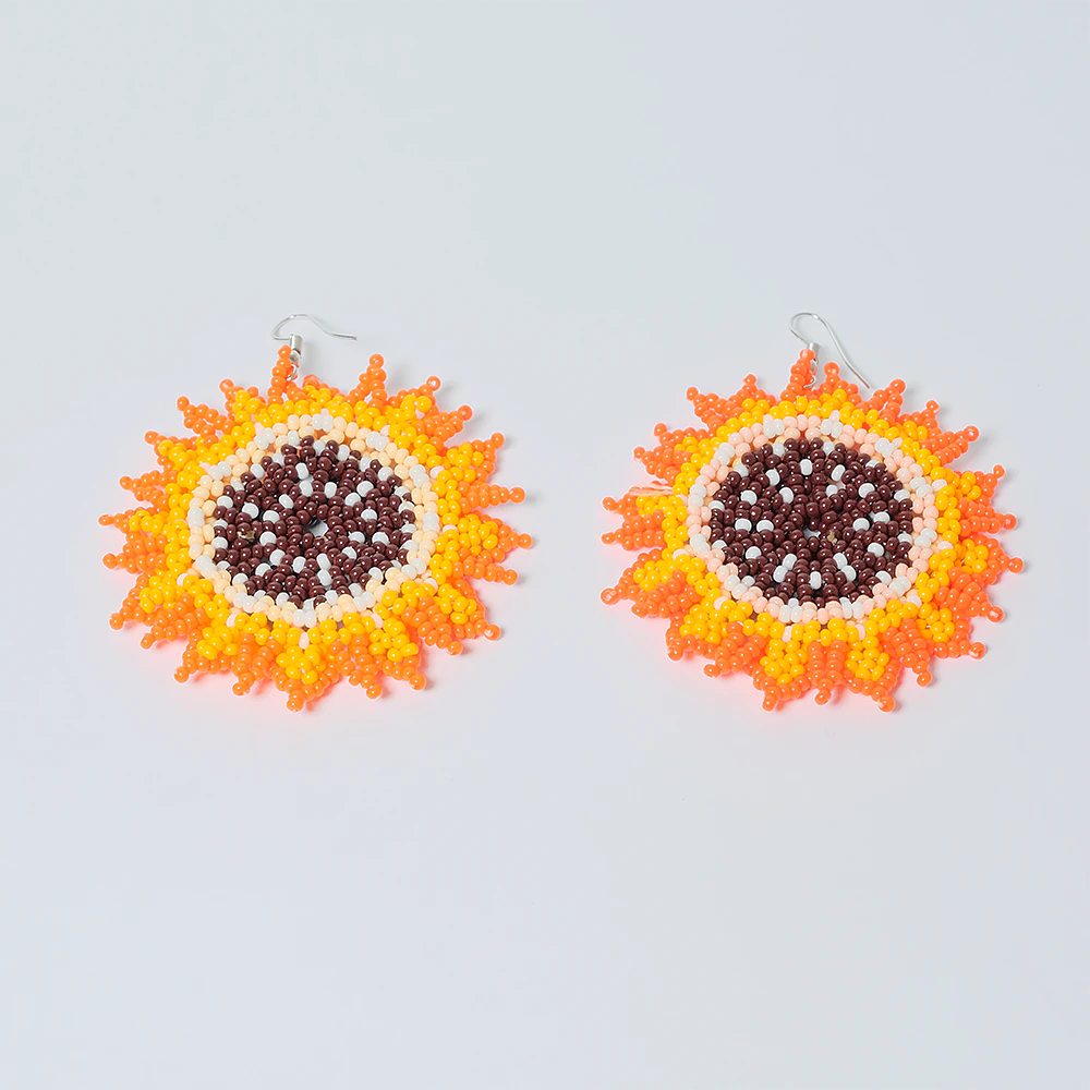 Aretes Premium Sunflower Radiance en Mostacilla Artesanal Boho Chic D9-01