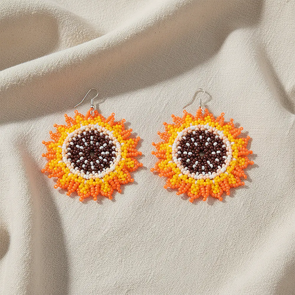 Aretes Premium Sunflower Radiance en Mostacilla Artesanal Boho Chic D9-01