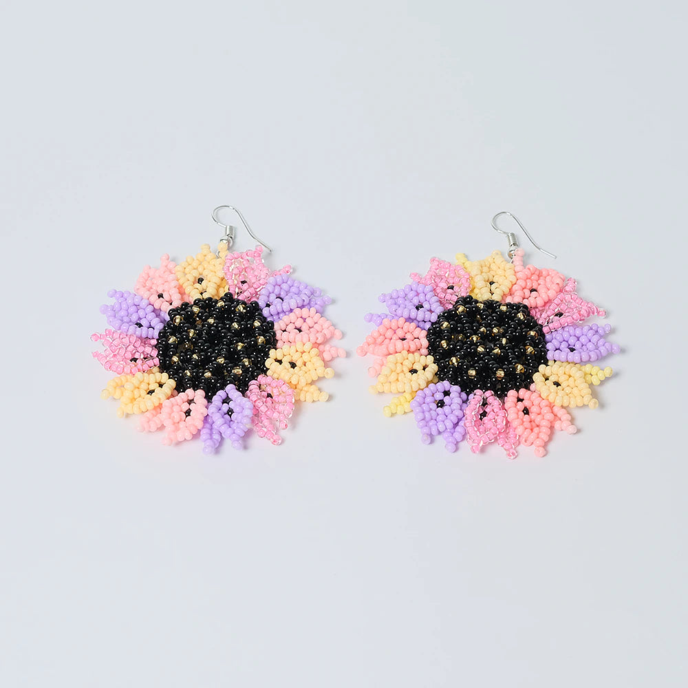 Aretes Premium Pastel Sunflower Bloom en Mostacilla Artesanal Elegante D9-05