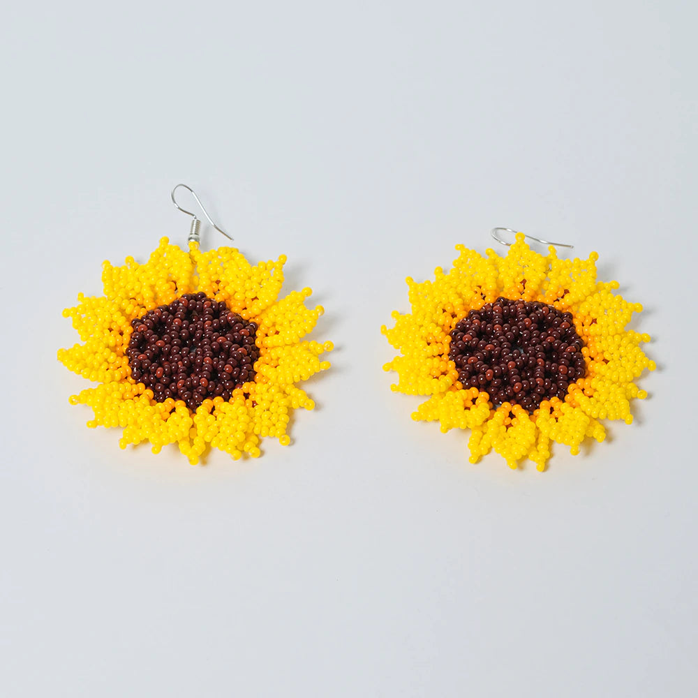 Aretes Premium Sunflower Radiance en Mostacilla Amarilla Hechos a Mano D9-07