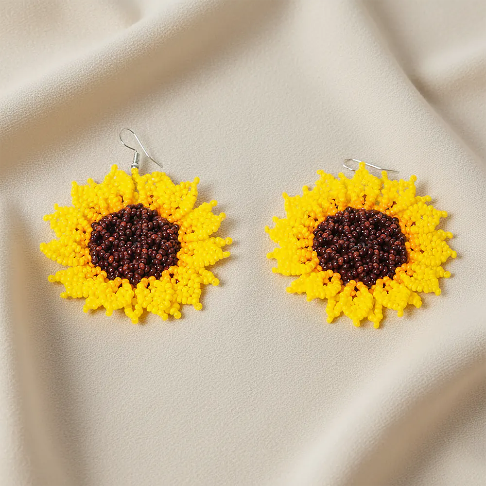 Aretes Premium Sunflower Radiance en Mostacilla Amarilla Hechos a Mano D9-07
