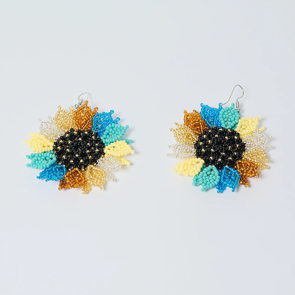 Aretes Premium Aurora Sunflower Multicolor en Mostacilla Hechos a Mano D9-08