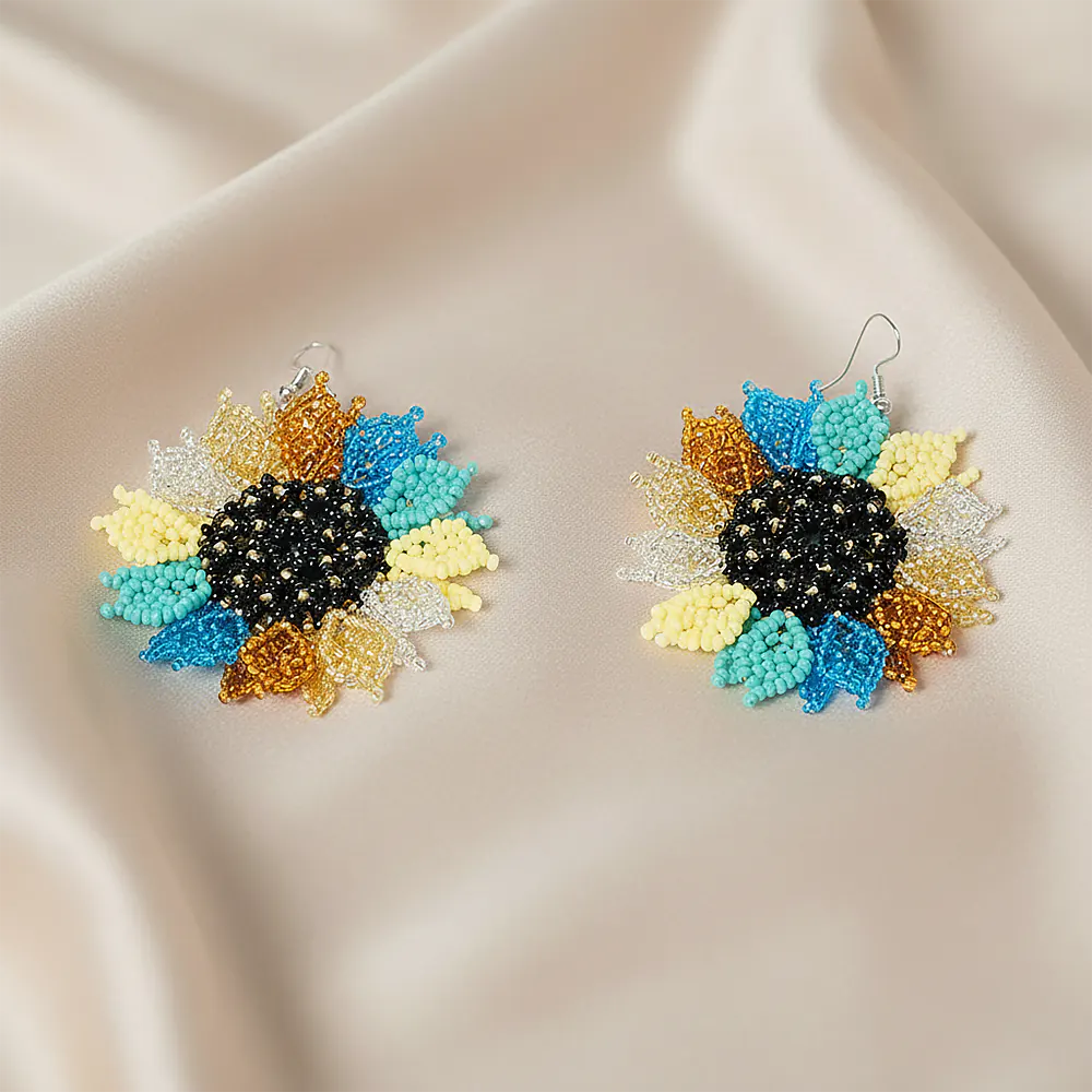 Aretes Premium Aurora Sunflower Multicolor en Mostacilla Hechos a Mano D9-08