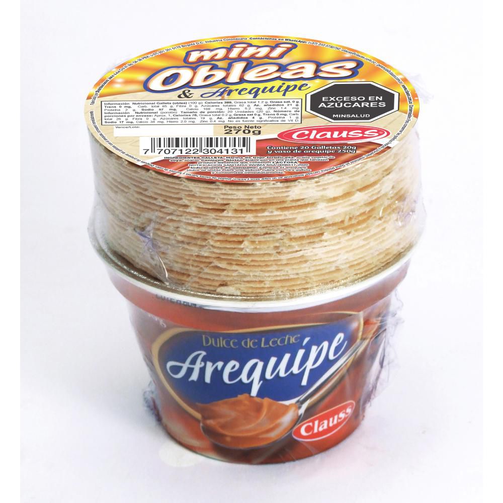 DULCE DE LECHE 250g + MINIOBLEAS Marca CLAUSS ( 270g )