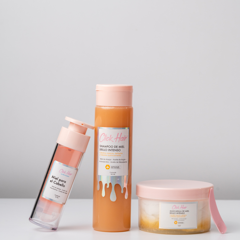 CLICK HAIR SHAMPOO DE MIEL, MASCARILLA DE MIEL Y MIEL PARA EL CABELLO (3 PACK)