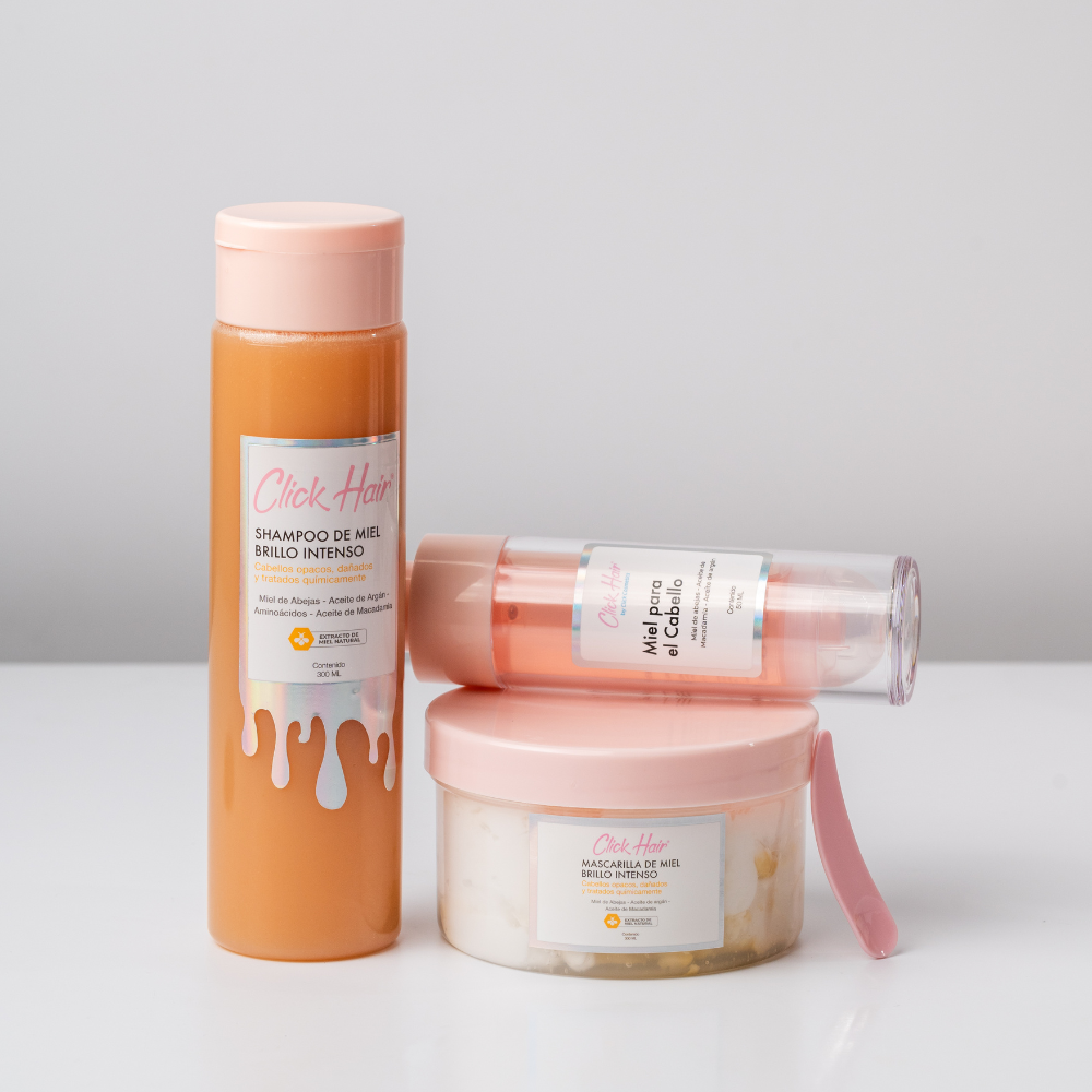 CLICK HAIR SHAMPOO DE MIEL, MASCARILLA DE MIEL Y MIEL PARA EL CABELLO (3 PACK)