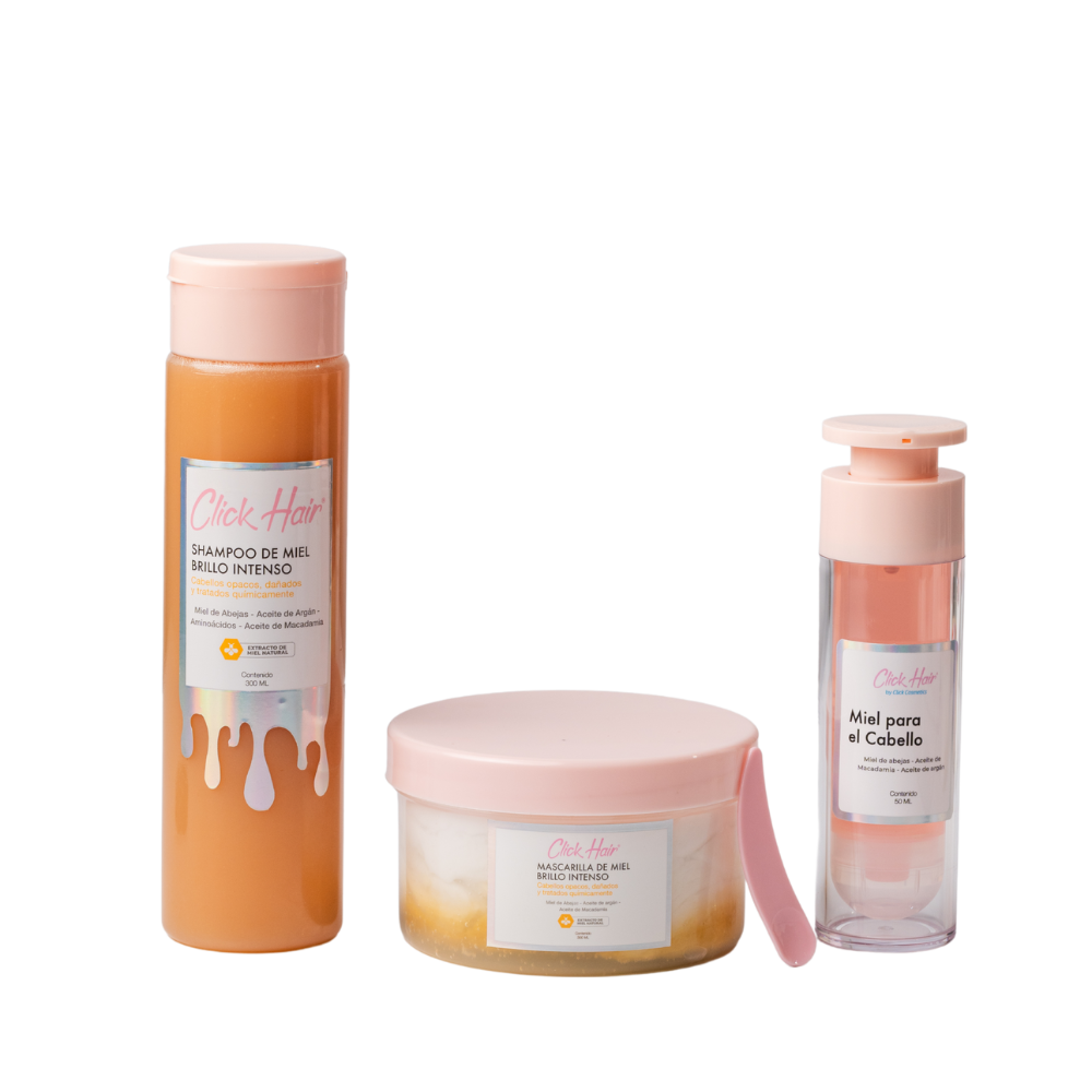 CLICK HAIR SHAMPOO DE MIEL, MASCARILLA DE MIEL Y MIEL PARA EL CABELLO (3 PACK)