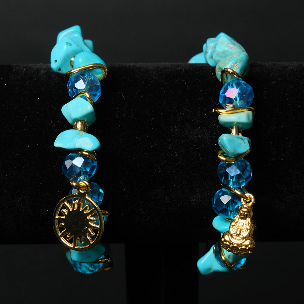 Pulsera Turquoise Ocean con Cristales Azules y Dijes Dorados E3-01