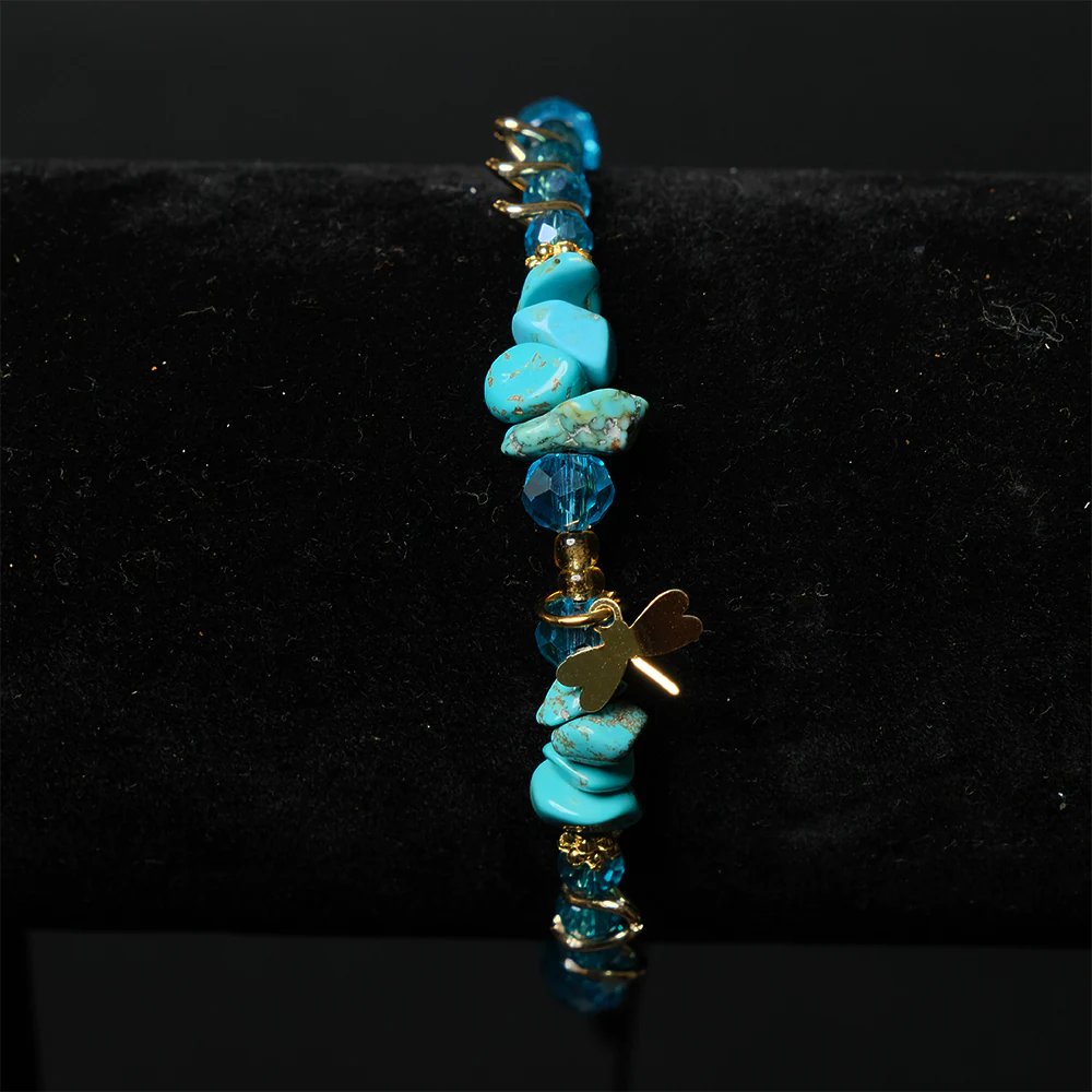 Pulsera Turquoise Breeze con Piedras Turquesa y Dije Dorado E5-02