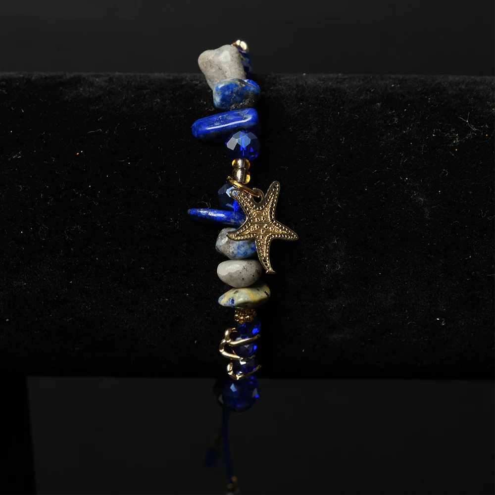 Pulsera Ocean Lapis con Piedras Azules y Estrella Marina Dorada E5-03