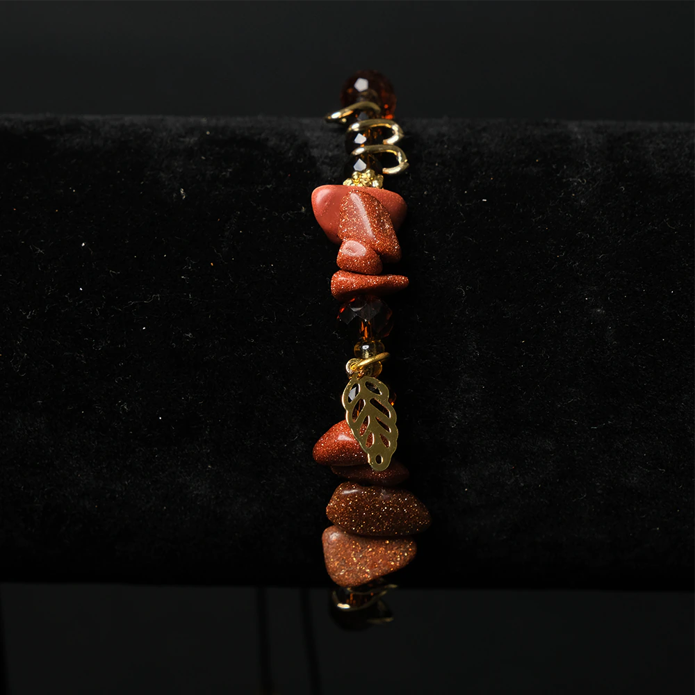 Pulsera Copper Leaf Glow con Piedras Cobrizas y Dije Dorado E5-07