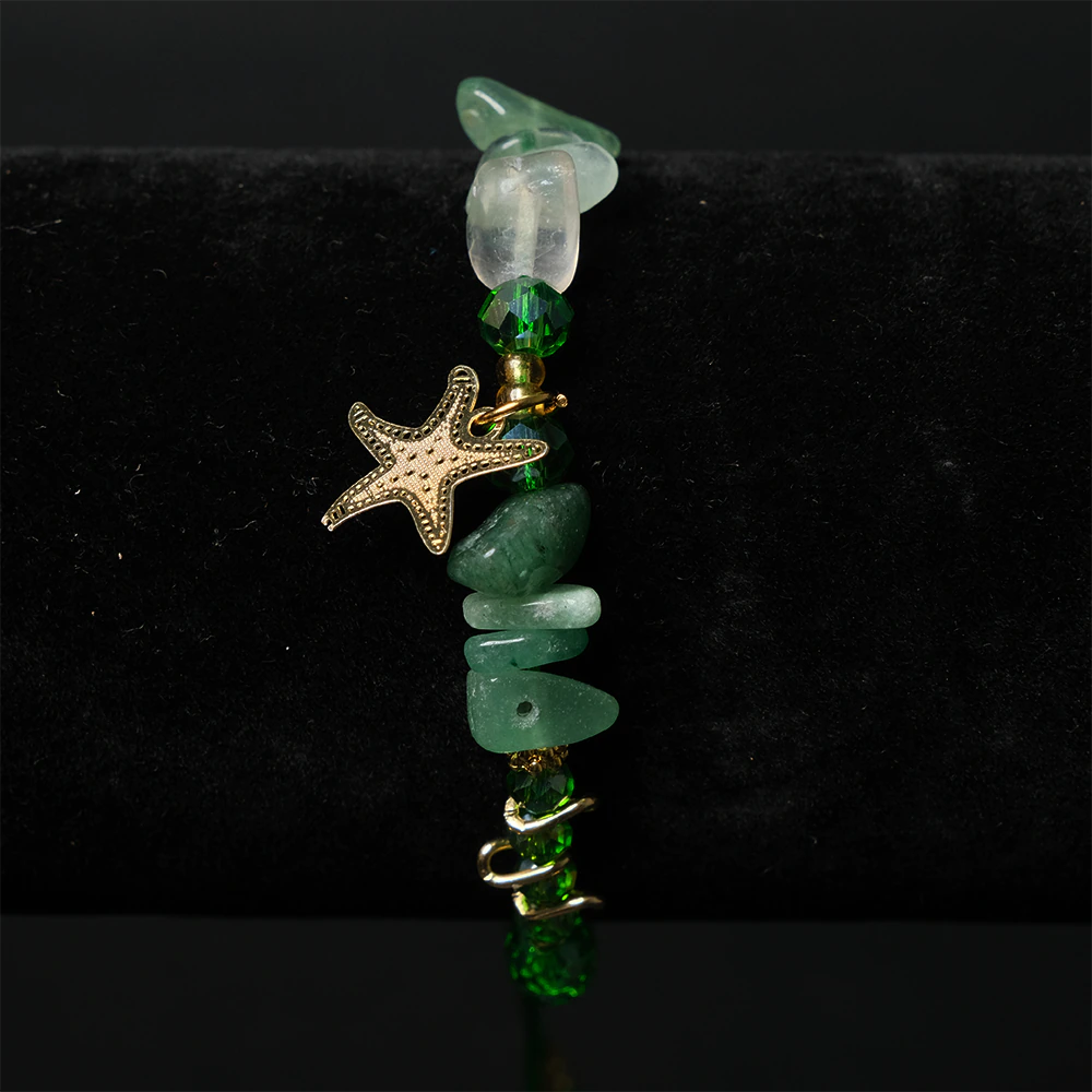 Pulsera Emerald Coast con Piedras Verdes y Estrella Marina Dorada E5-08