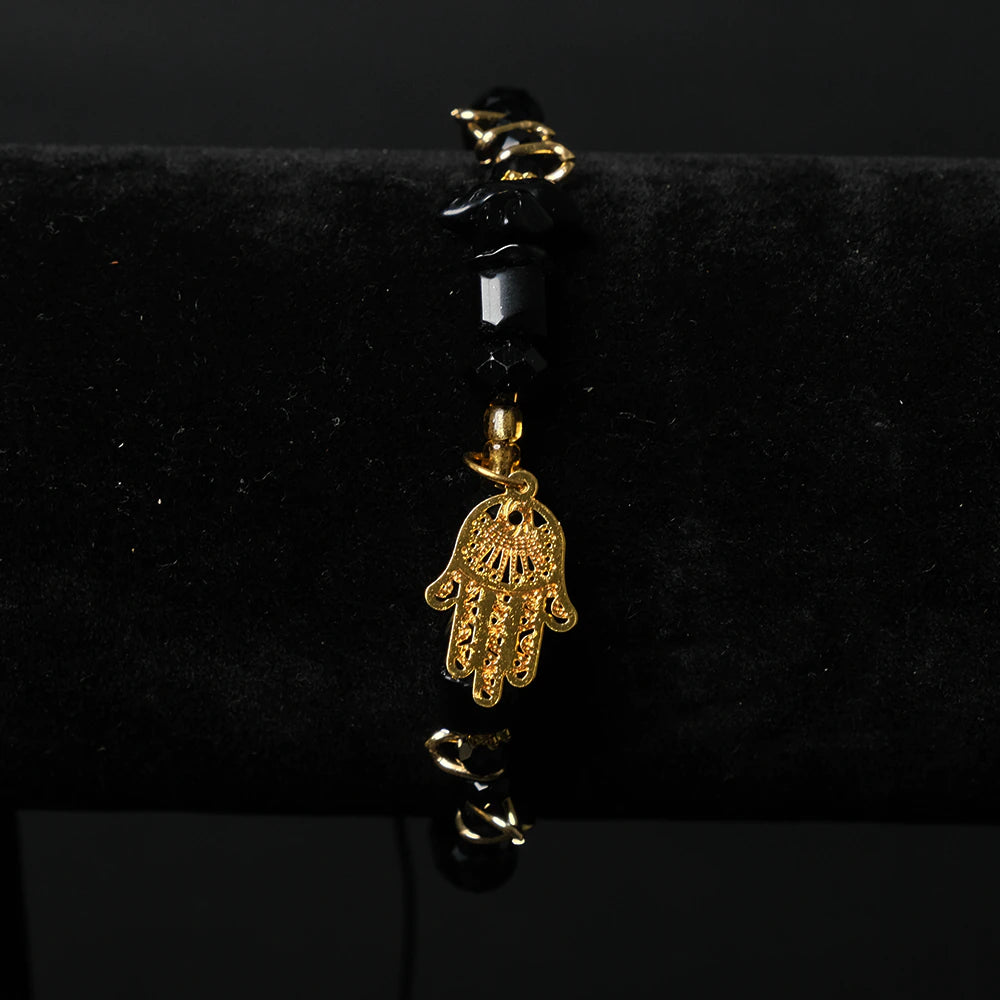 Pulsera Noir Hamsa con Piedra Negra y Dije Dorado E5-10