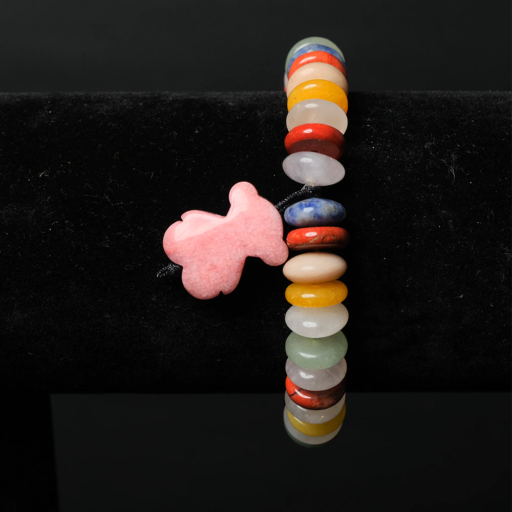 Pulsera Rainbow Butterfly con Piedras Multicolor y Mariposa Rosa E7-02