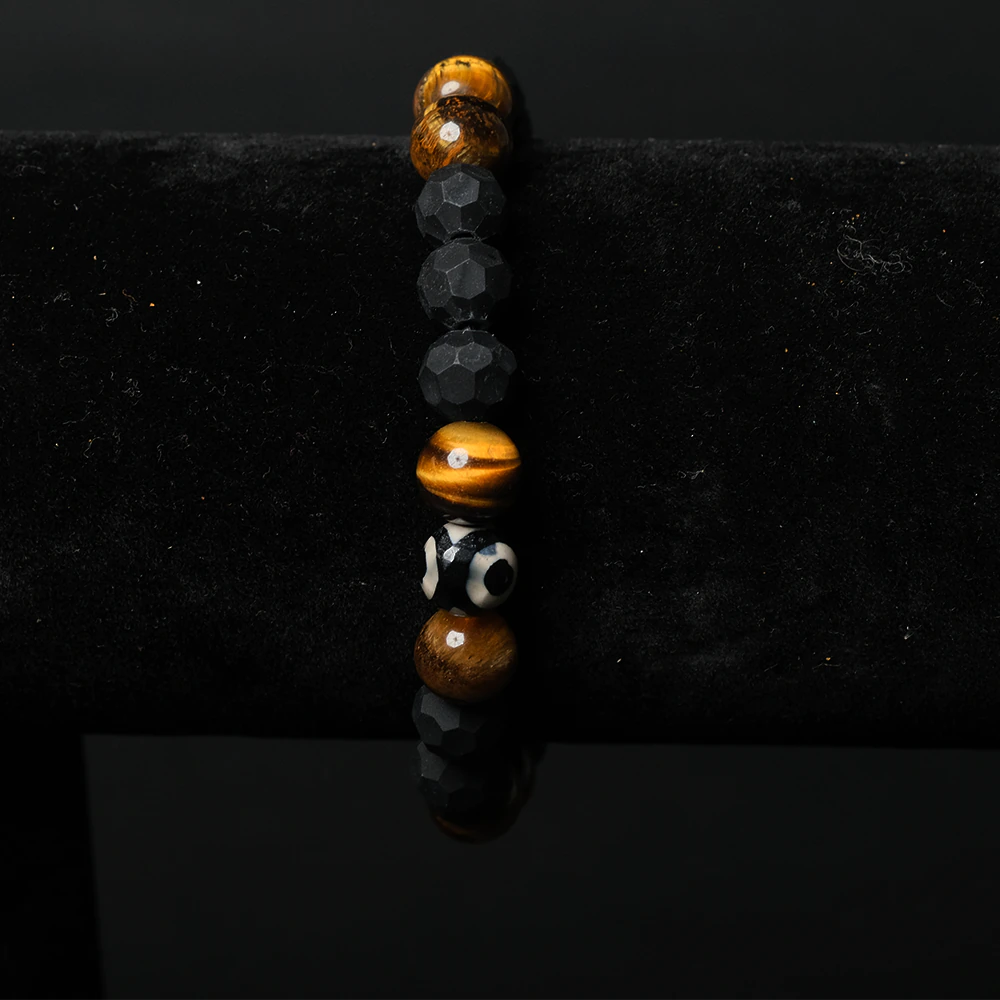 Pulsera Tiger Eye Noir con Ojo Turco y Piedras Elegante E8-02