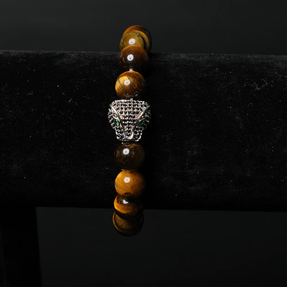 Pulsera Tiger Panther Luxe con Ojo de Tigre y Cabeza Felina E9-01