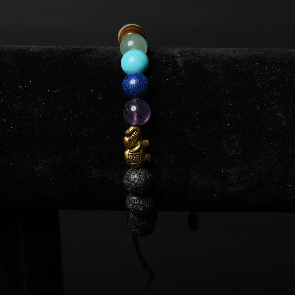 Pulsera Chakra Elephant Harmony con Piedras Naturales y Dije Dorado E9-02
