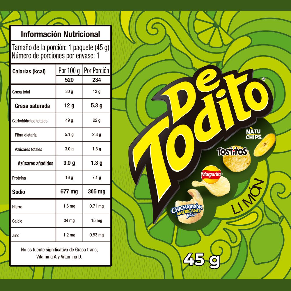 DETODITO Pasabocas Sabor a Limon 45gr (1 pack)