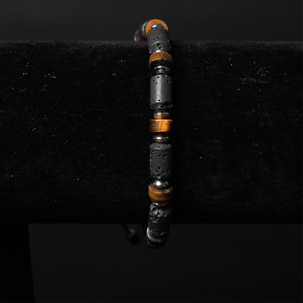 Pulsera Volcanic Noir de Piedra Lava y Madera Elegante F2-02