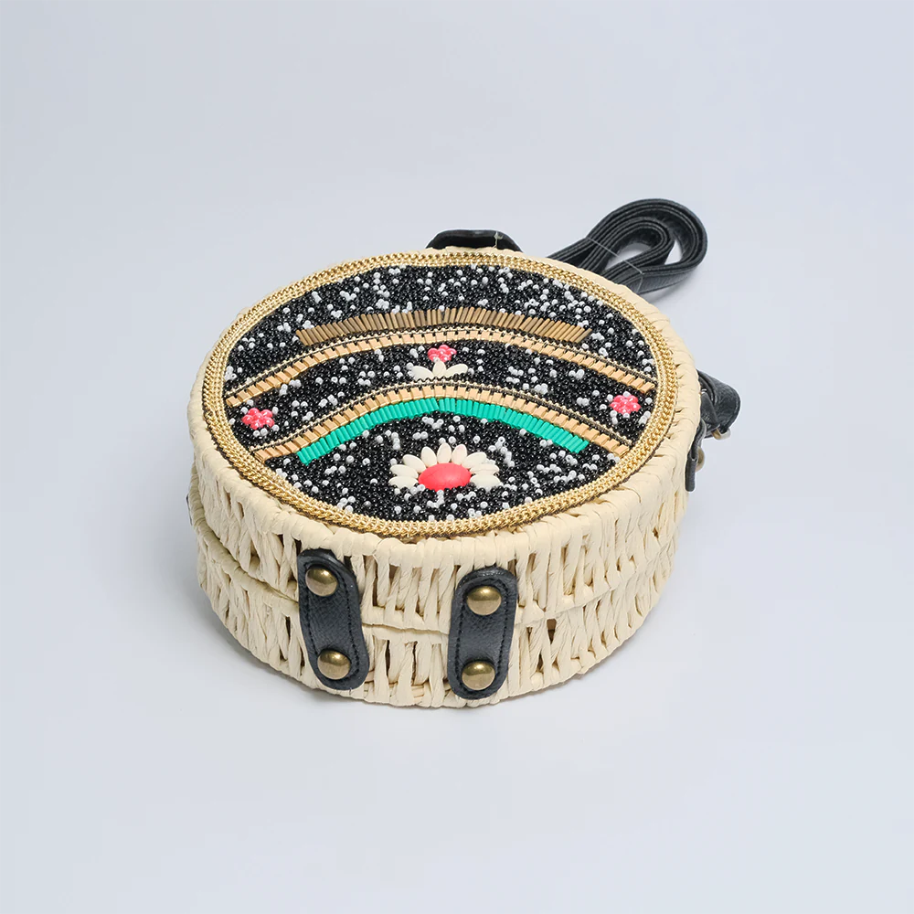 Bolso Midnight Garden Redondo Tejido con Mostacillas y Correa F7-04