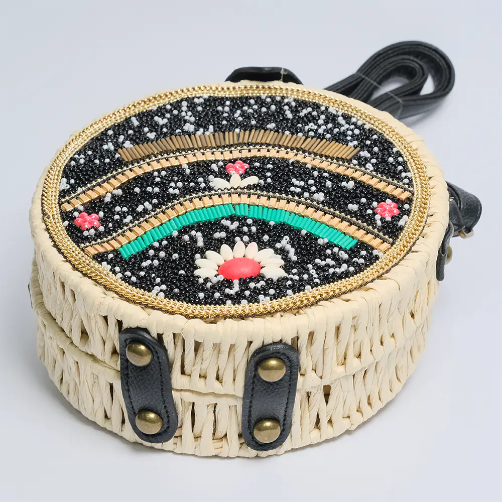 Bolso Midnight Garden Redondo Tejido con Mostacillas y Correa F7-04