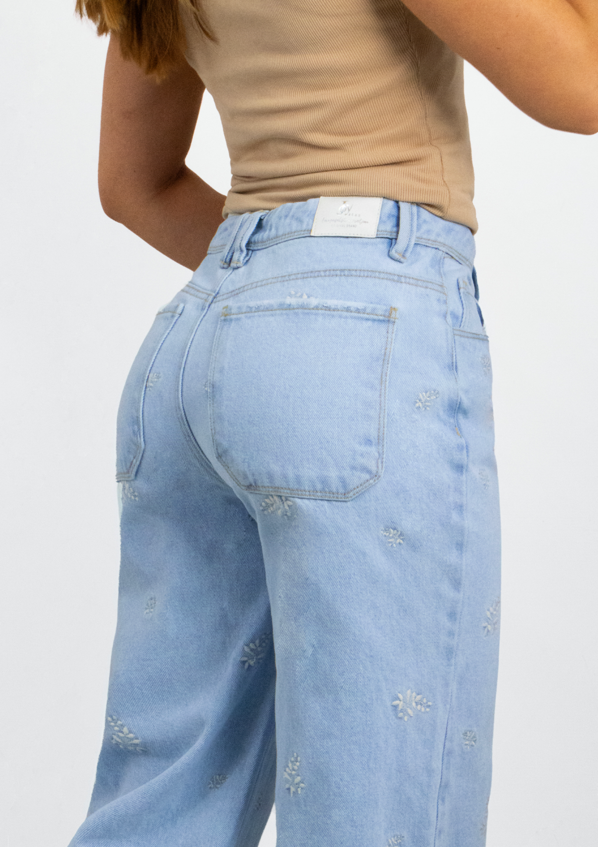 Joy Staz Colombian Jeans Wide Leg Tiro Alto Celeste Holgado con Estampado Laser 716006 Jeans Colombianos