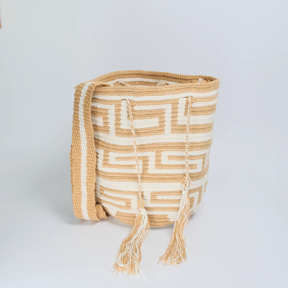 Bolso Mediano Wayuu Ivory Maze Tejido Artesanal Elegante G2-02