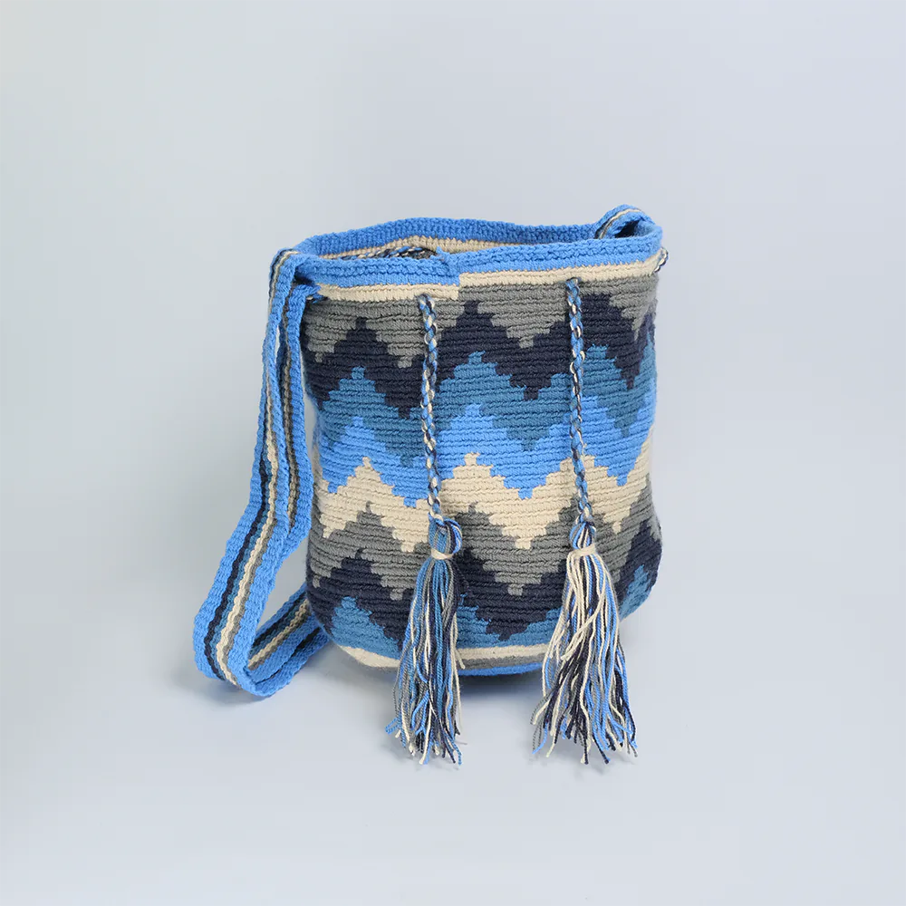 Bolso Mediano Wayuu Ocean Breeze Tejido Artesanal Elegante G2-05