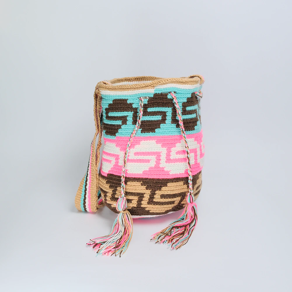 Bolso Mediano Wayuu Pastel Tribal Tejido Artesanal Elegante G2-06