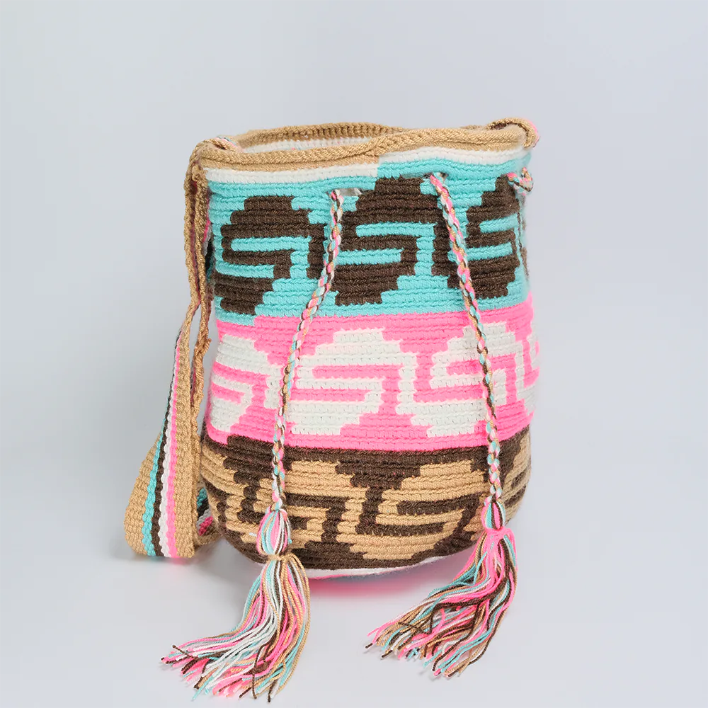 Bolso Mediano Wayuu Pastel Tribal Tejido Artesanal Elegante G2-06