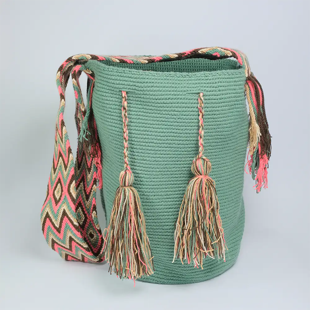 Mochila Tradicional Lisa Wayuu Mint Tejida Artesanal G5-01