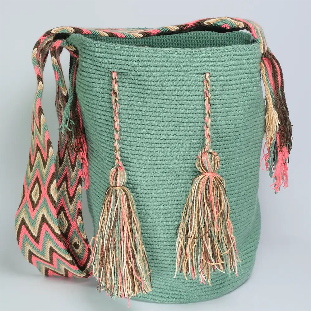 Mochila Tradicional Lisa Wayuu Mint Tejida Artesanal G5-01