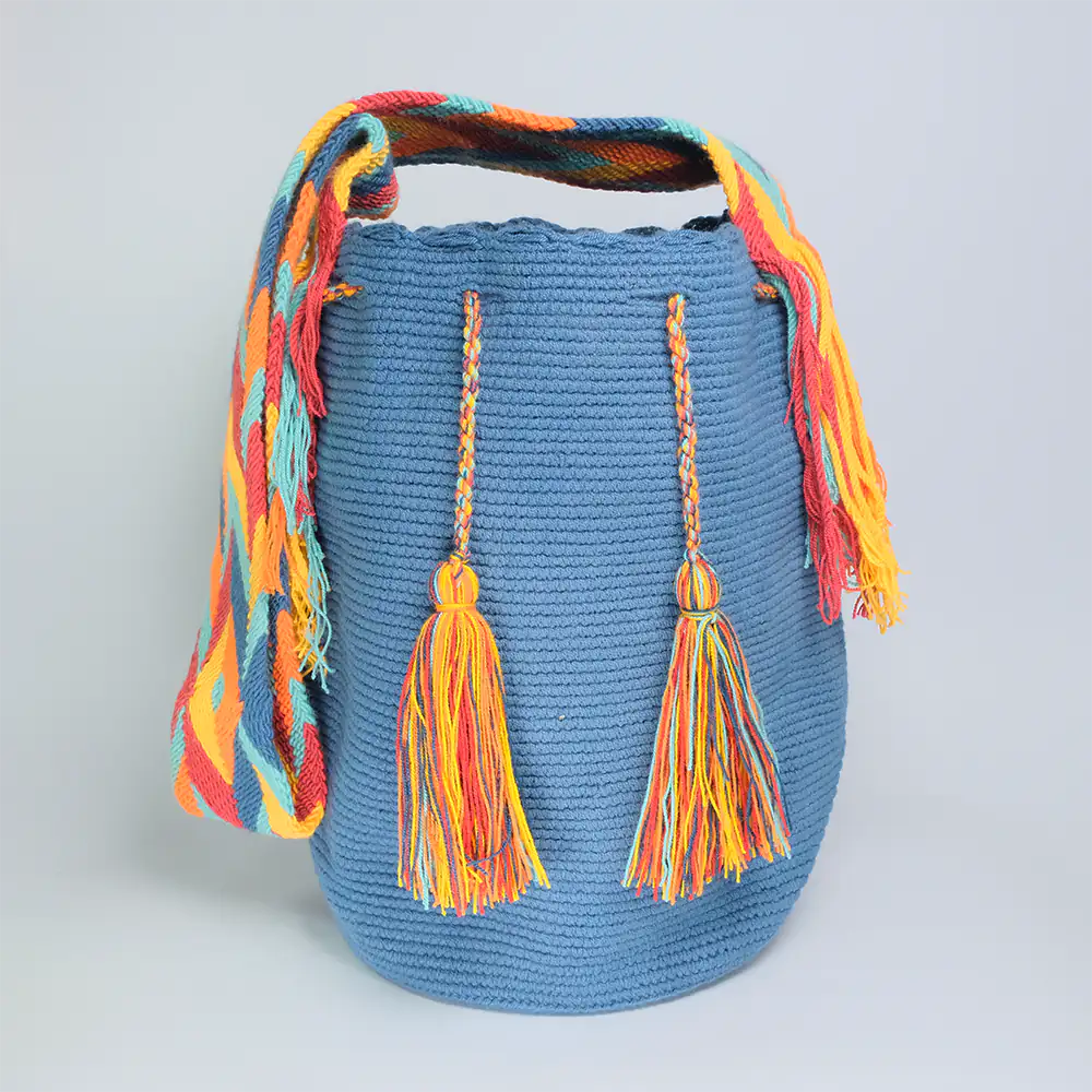 Mochila Tradicional Lisa Wayuu Sky Blue Tejida Artesanal G5-02