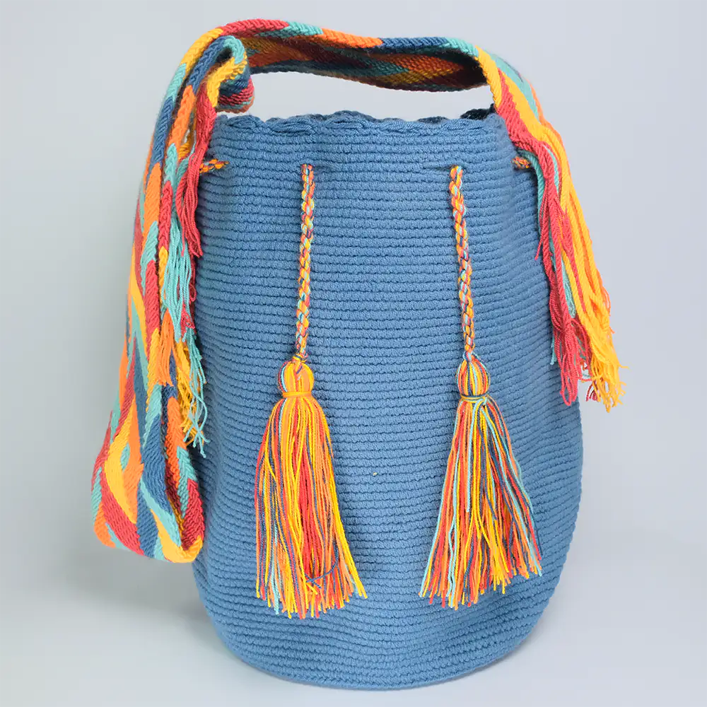 Mochila Tradicional Lisa Wayuu Sky Blue Tejida Artesanal G5-02