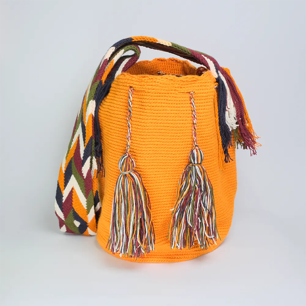 Mochila Tradicional Lisa Wayuu Sunset Orange Tejida Artesanal G5-04