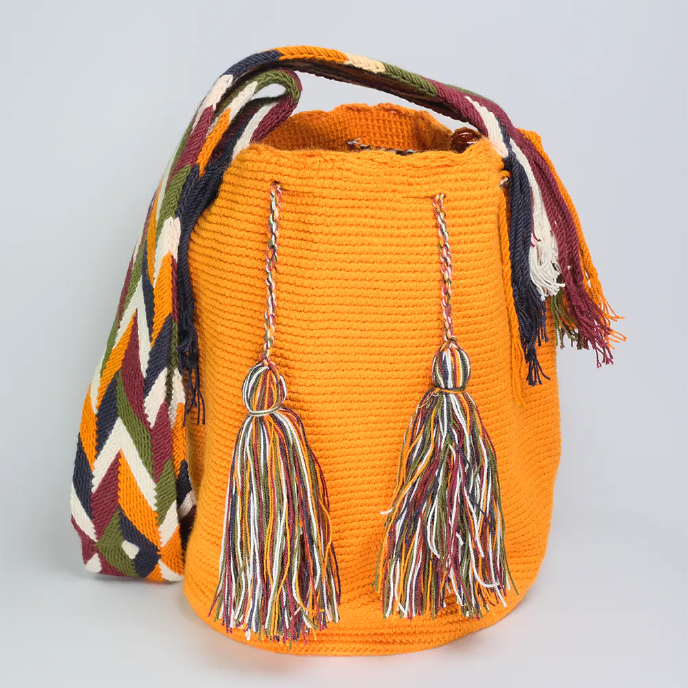 Mochila Tradicional Lisa Wayuu Sunset Orange Tejida Artesanal G5-04
