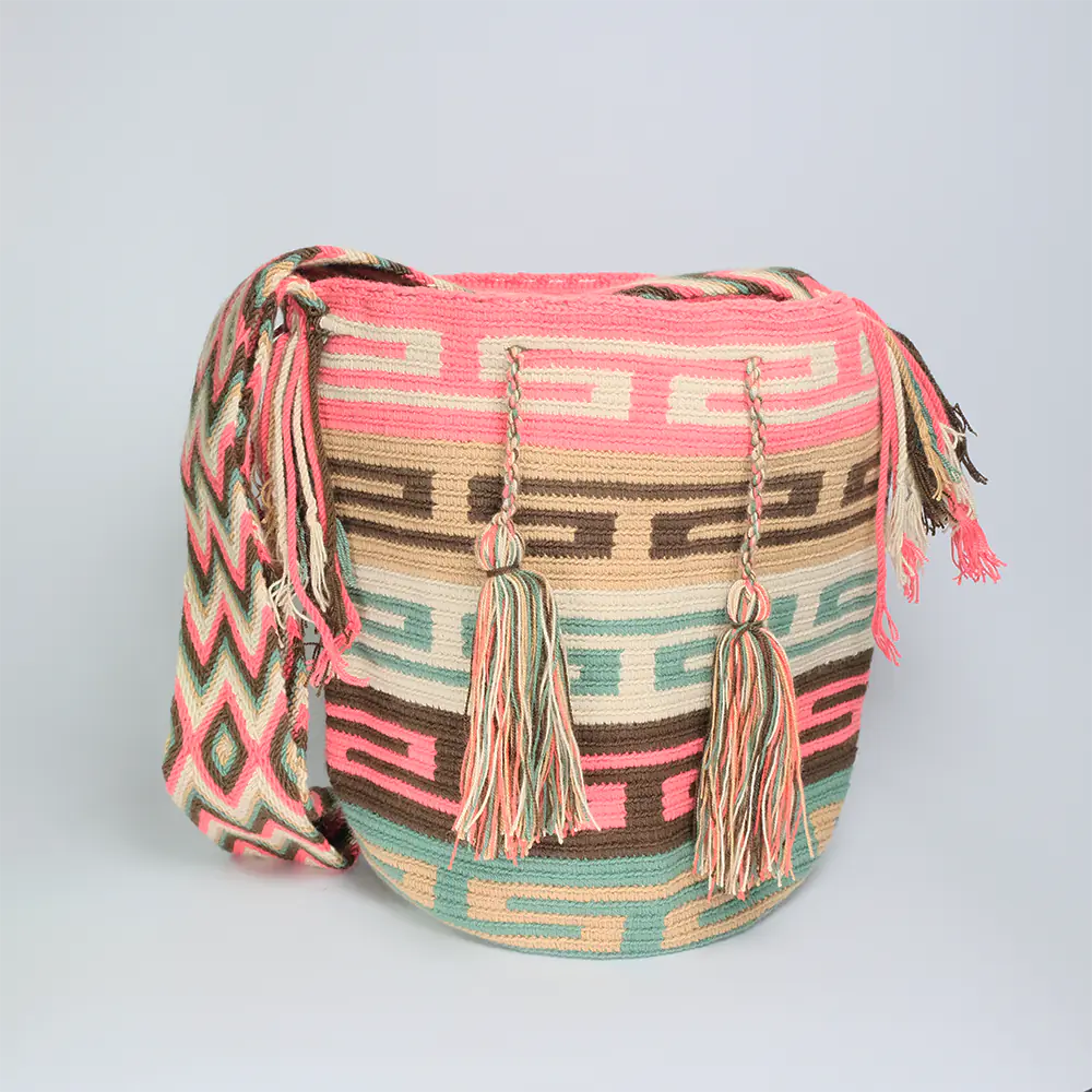 Bolso Wayuu Pastel Tribal Tejido Artesanal Elegante G6-03